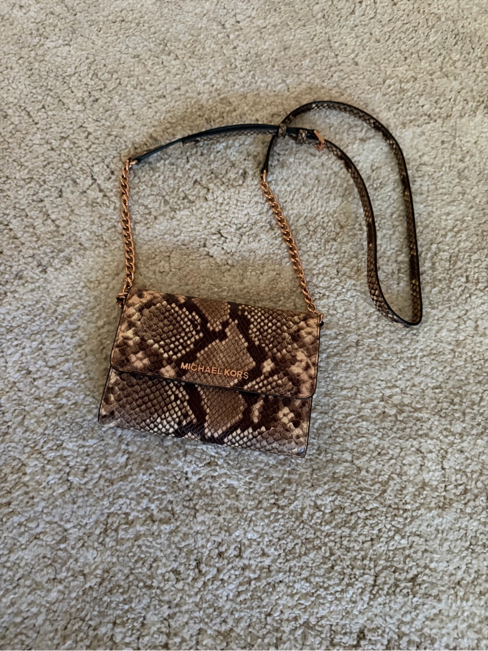 Michael Kors Snake-Print Crossbody with Gold Chain